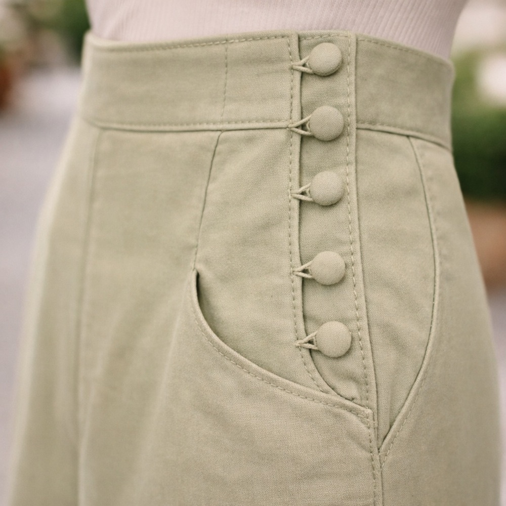 Zara High-Waist Button Detail Wide-Leg Pants | Soft Sage Utility Chic